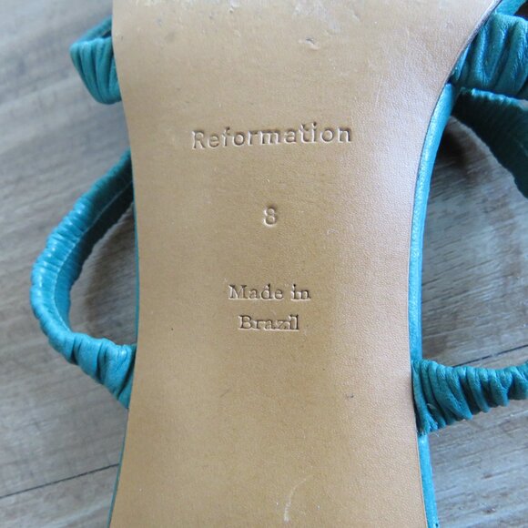 REFORMATION Assunta Strappy Block Heel Mule Slip On Sandals Shoes in Green Sz 8 - Picture 12 of 13